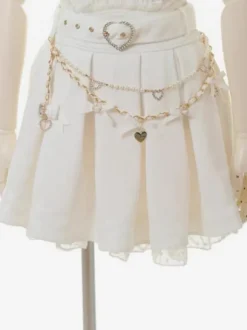 Steampunk Lolita SK White Grommets Pleated Lolita Skirts
