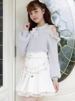 Steampunk Lolita SK White Grommets Pleated Lolita Skirts