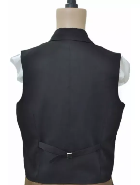 Steampunk Vintage Waistcoat Black Men's Double Breasted Suit Vest Pocket Watch Chain Back Strap Retro Costume