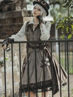 Steampunk Lolita Cardigan Ouji Style Cotton Blend Velour Metal Details Brown Lovely Lolita Overcoat