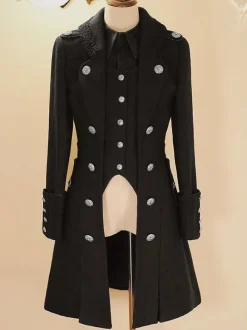 Steampunk Lolita Coats Black Coat Metal Details Overcoat Polyester Fall Lolita Outwears