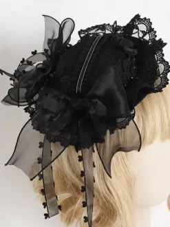 Steampunk Lolita Hat Black Bows Ruffles Lace Accessory Polyester Lolita Accessories