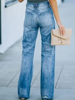 Straight Jeans For Woman High Rise Ripped Spring Bottoms 2026