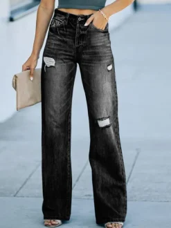 Straight Jeans For Woman High Rise Ripped Spring Bottoms 2026