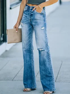 Straight Jeans For Woman High Rise Ripped Spring Bottoms 2026
