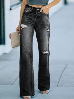 Straight Jeans For Woman High Rise Ripped Spring Bottoms 2026