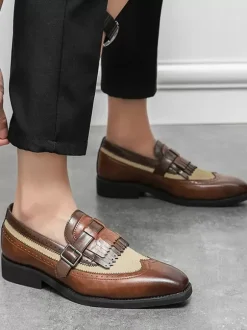 Strap Adjustable Slip-On Color Block Round Toe Men's Monk Loafer Shoes