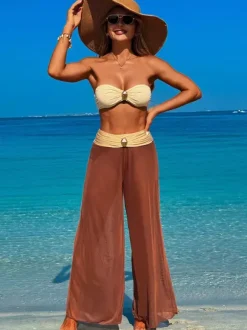 Strapless Bikini And Wide-leg Beach Pants Three-piece Swimsuit Set For Women 2026