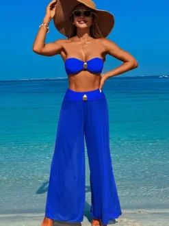 Strapless Bikini And Wide-leg Beach Pants Three-piece Swimsuit Set For Women 2026