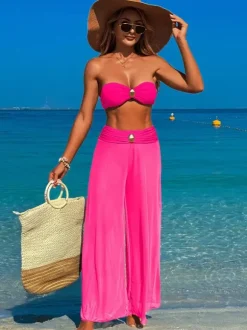 Strapless Bikini And Wide-leg Beach Pants Three-piece Swimsuit Set For Women 2026