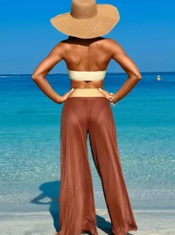 Strapless Bikini And Wide-leg Beach Pants Three-piece Swimsuit Set For Women 2026