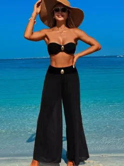 Strapless Bikini And Wide-leg Beach Pants Three-piece Swimsuit Set For Women 2026