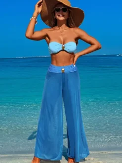 Strapless Bikini And Wide-leg Beach Pants Three-piece Swimsuit Set For Women 2026
