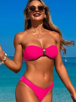 Strapless Bikini And Wide-leg Beach Pants Three-piece Swimsuit Set For Women 2026