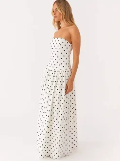 Strapless Printed Maxi Dress For Women - BoHo Bandeau Pleated Drop Waist Long Sundress - Summer Garden Party 2026