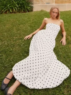Strapless Printed Maxi Dress For Women - BoHo Bandeau Pleated Drop Waist Long Sundress - Summer Garden Party 2026