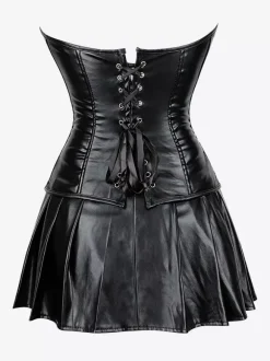 Strapless Sweetheart Faux Leather Corset Mini Dress Side Lace Up Club Outfit