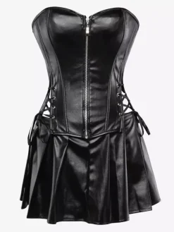 Strapless Sweetheart Faux Leather Corset Mini Dress Side Lace Up Club Outfit