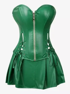 Strapless Sweetheart Faux Leather Corset Mini Dress Side Lace Up Club Outfit
