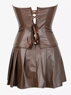 Strapless Sweetheart Faux Leather Corset Mini Dress Side Lace Up Club Outfit