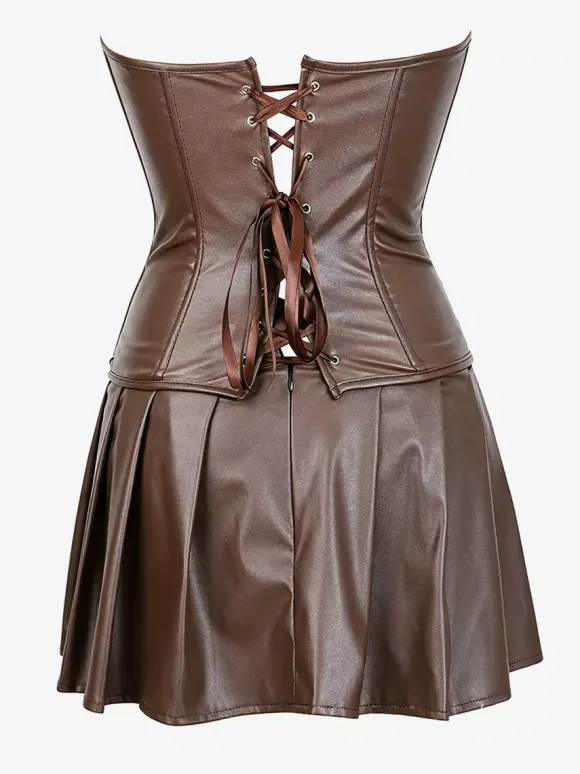 Strapless Sweetheart Faux Leather Corset Mini Dress Side Lace Up Club Outfit