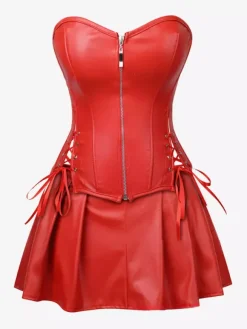 Strapless Sweetheart Faux Leather Corset Mini Dress Side Lace Up Club Outfit