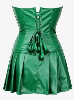 Strapless Sweetheart Faux Leather Corset Mini Dress Side Lace Up Club Outfit