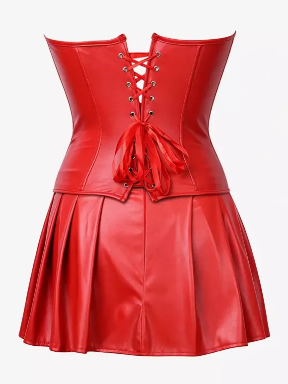Strapless Sweetheart Faux Leather Corset Mini Dress Side Lace Up Club Outfit