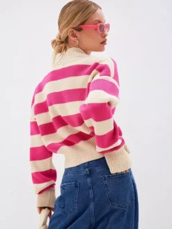 Striped V-Neck Crop Cardigan Knit Button Up Sweater For Women 2026