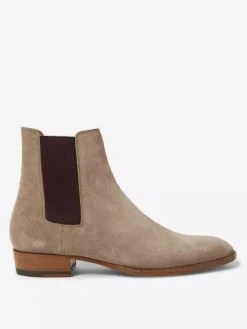 Suede Chelsea Boots Men's Round Toe Slip On Ankle Boots