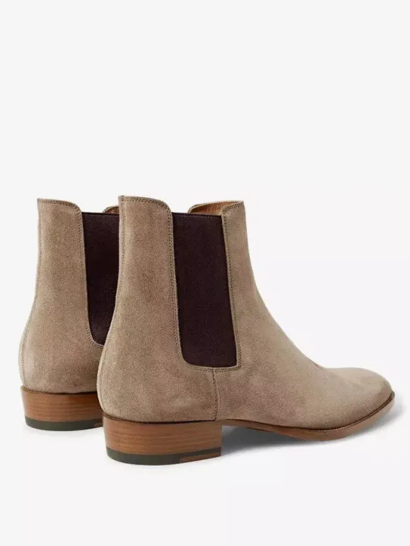 Suede Chelsea Boots Men's Round Toe Slip On Ankle Boots