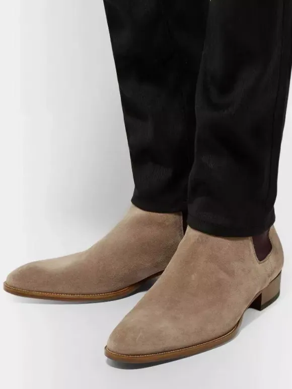 Suede Chelsea Boots Men's Round Toe Slip On Ankle Boots