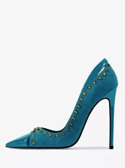 Suede High Heel Pumps Women's Pointed Toe Rivets Slip On Shoes