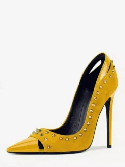 Suede High Heel Pumps Women's Pointed Toe Rivets Slip On Shoes