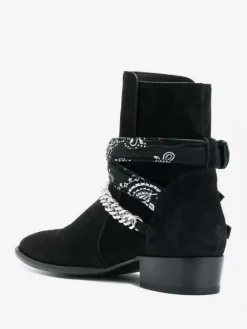 Suede Ankle Boots Men's Round Toe Chain Detail Chunky Heel Boots