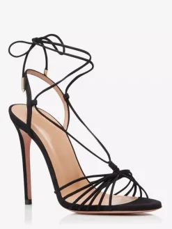 Suede Black Sandals High Heel Open Toe Lace Up Formal Shoes