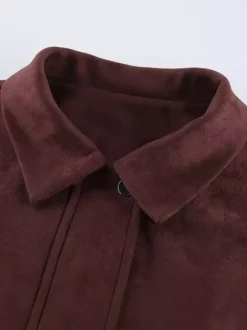 Suede Drop Shoulder Women's Cropped Jacket - Stand Collar Zip Up Slim Fit - Minimalist Spring Casual Outfits 2026