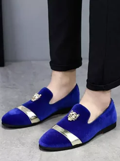 Suede Men's Loafers Round Toe Designed Flat Slip On Prom Shoes
