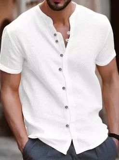 Summer Beach Casual Shirts Short Sleeve Cuban Men's Shirts