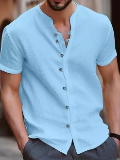 Summer Beach Casual Shirts Short Sleeve Cuban Men's Shirts