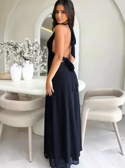 Summer Dress V-Neck High-slit Light Sky Blue Long Beach Aquatic Dress