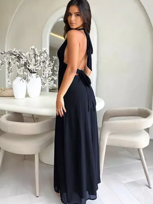 Summer Dress V-Neck High-slit Light Sky Blue Long Beach Aquatic Dress