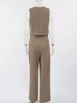 SummerTwo Piece Co-ord Set Outfit Asymmetrical Top And Straight Pants For Women 2026