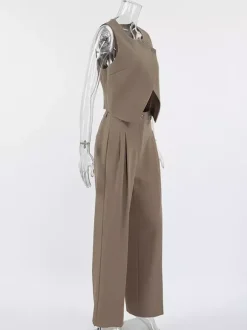 SummerTwo Piece Co-ord Set Outfit Asymmetrical Top And Straight Pants For Women 2026