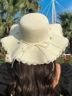 Summer Wave Wide Brim Straw Hat Sun Protection Beach Sun Hat For Women 2026