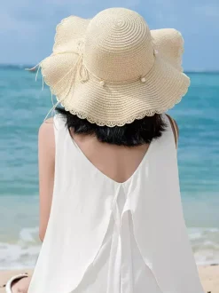 Summer Wave Wide Brim Straw Hat Sun Protection Beach Sun Hat For Women 2026