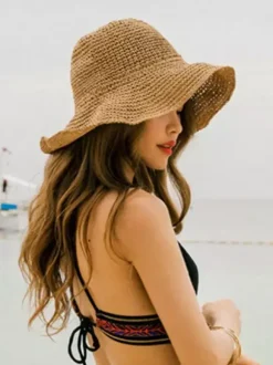 Summer Woven Straw Hat For Women Sun Protection Foldable Beach Hat 2026