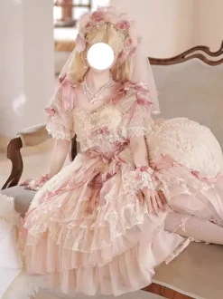 Sweet Ballet Hime Wedding Lolita Dress Bows Ruffles Pink Lolita Dress With Train