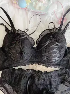 Sweet Bra Panty Sets Black Lace 2-Piece Push-Up Bra Women Lingerie