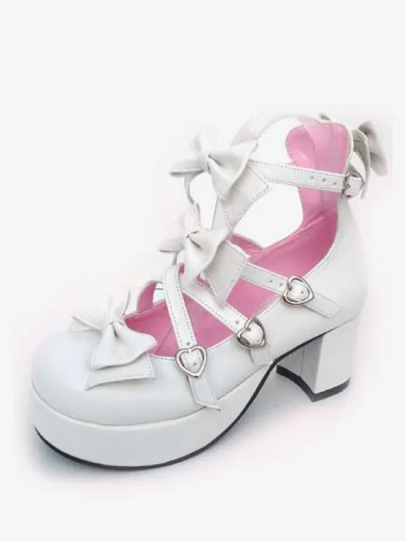 Sweet Chunky Heels Lolita Shoes Platform Bow Decor Round Toe